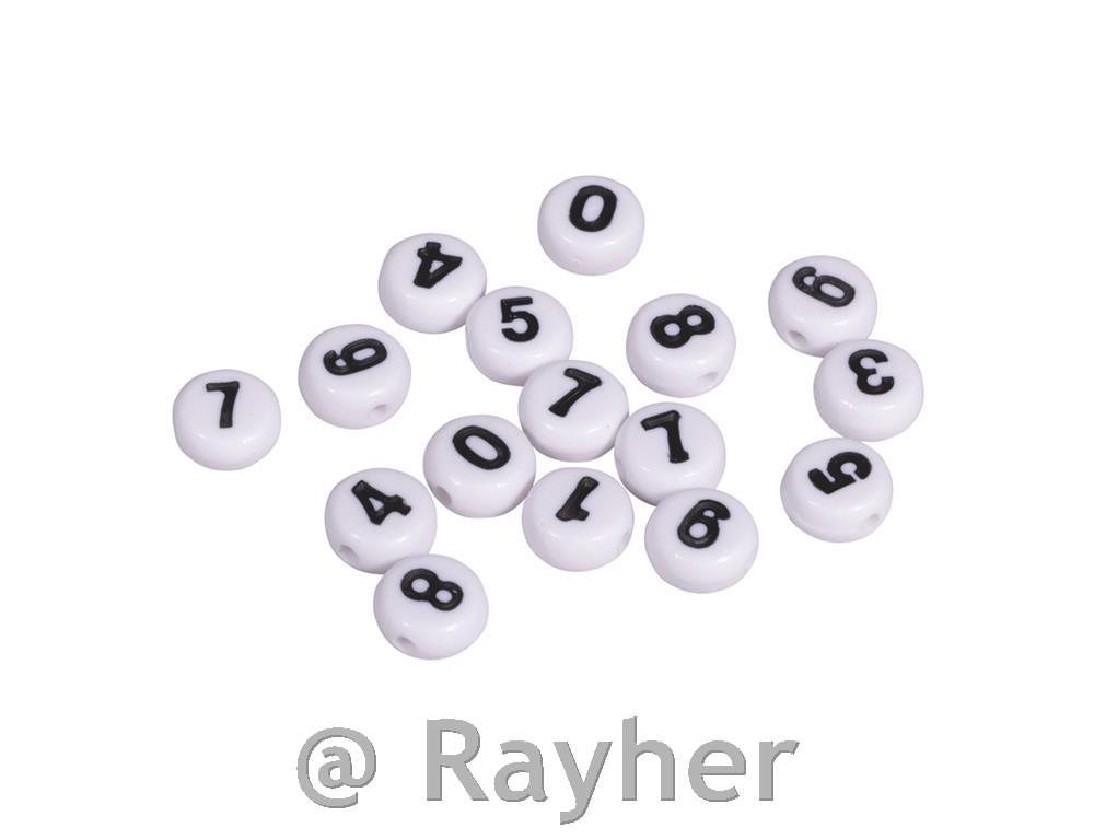 Plastic bead numbers, 6mm otab-blister 40gwhite