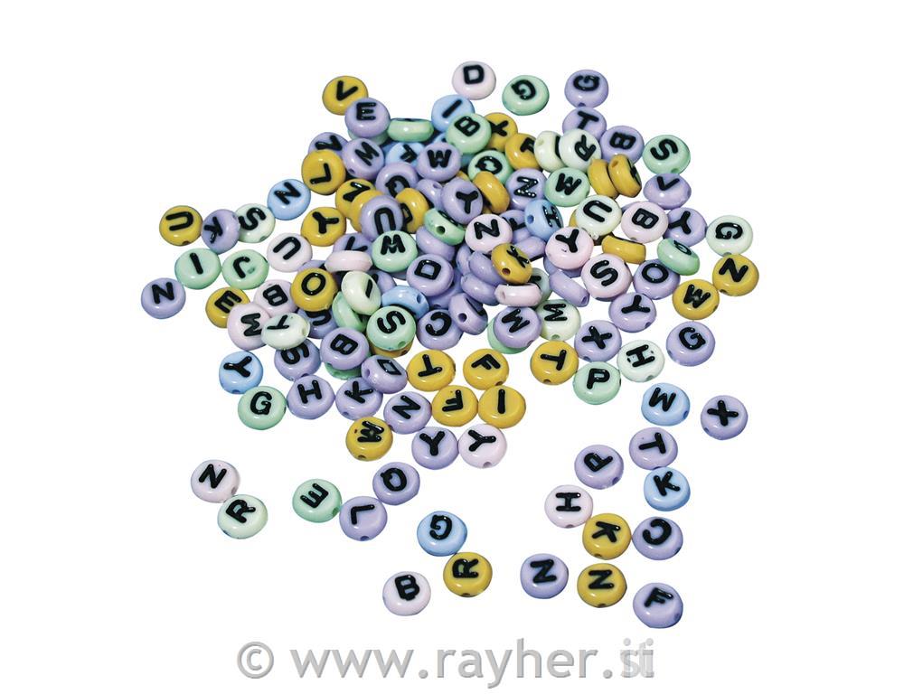 Perle črke, plastične,okrogle,mešane barve, mm,40g,cca350kos