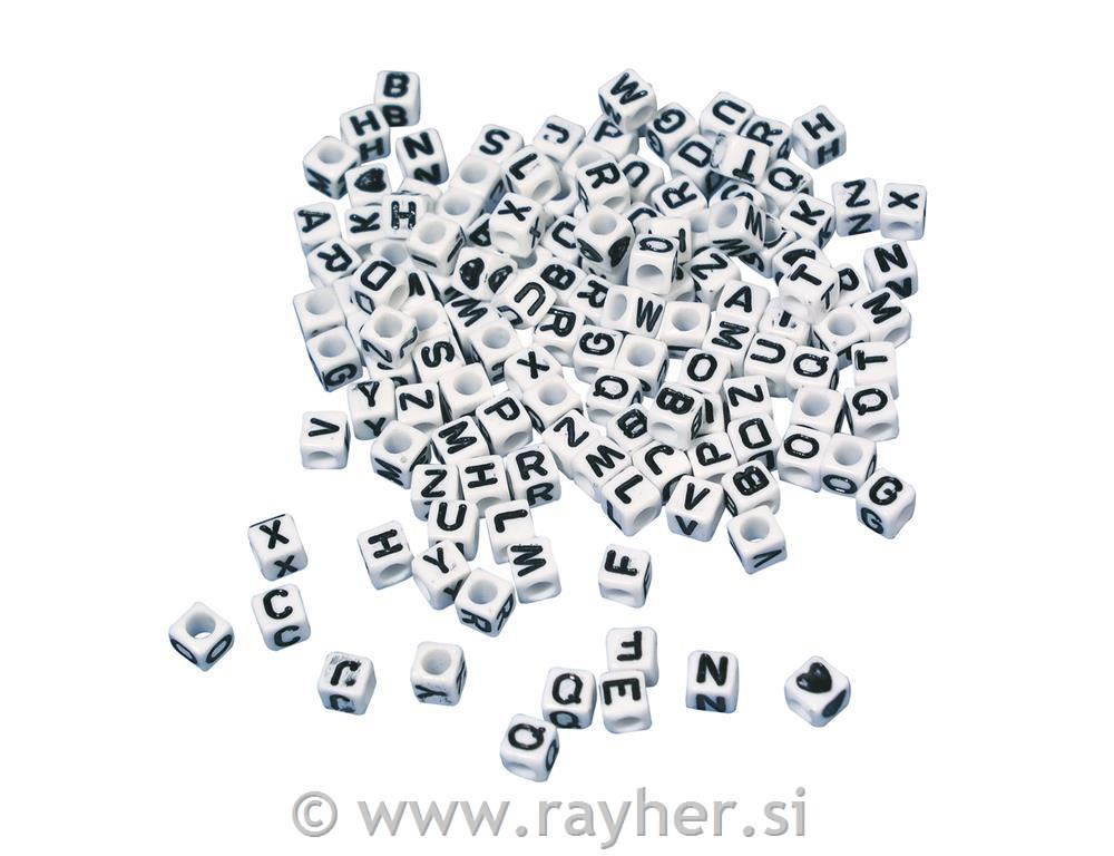 Perle slova, plastične, kocke, bijele, 5x5 mm, 40 g