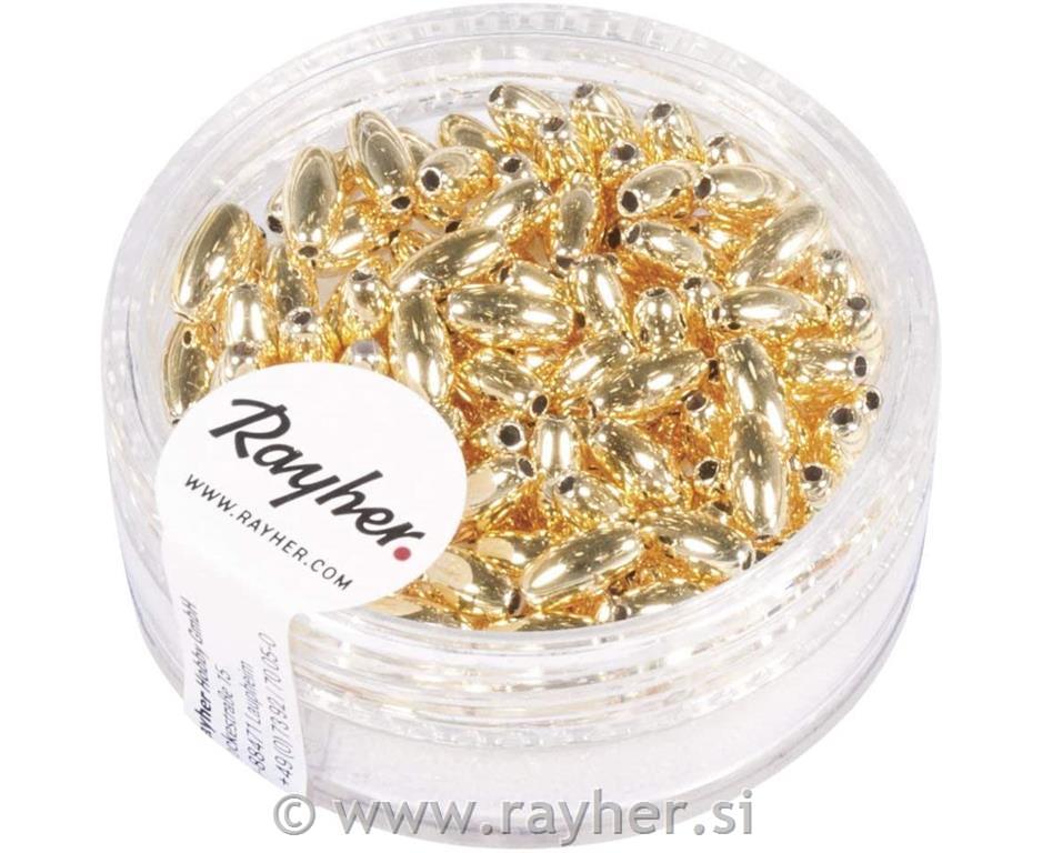 Platic olives, 6x3 mm, gold, box 105 pcs