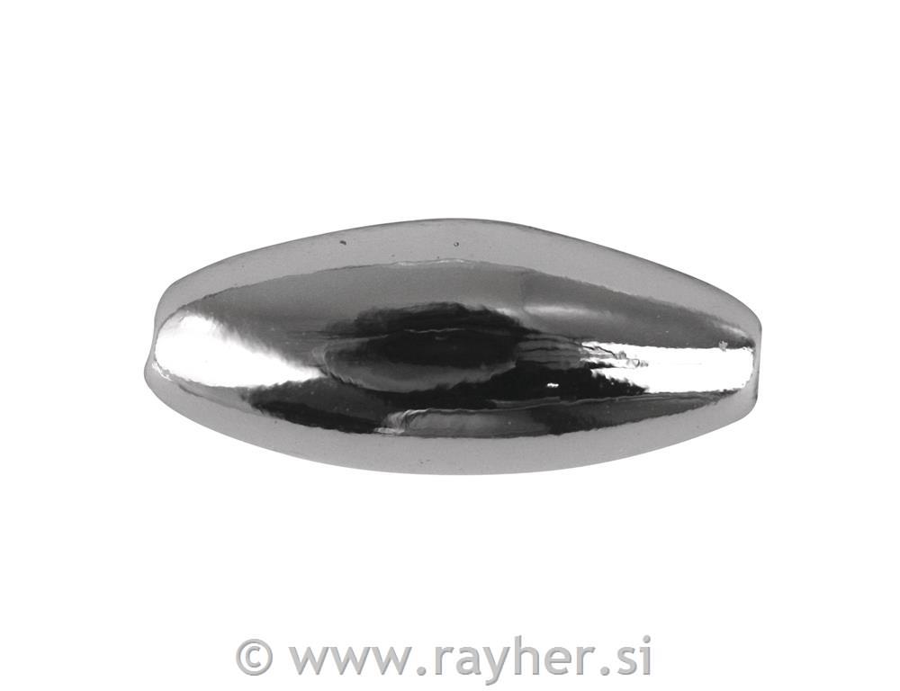Perle plastične olive, 6x14 mm, srebrne, 12 kom.