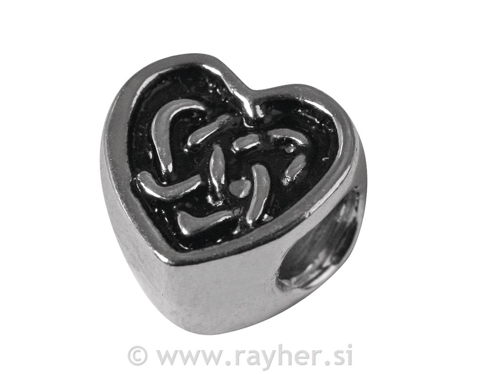 Delček za nakit "srce", 9 mm, oxidi.srebro,luknja 3,5mm,1kos