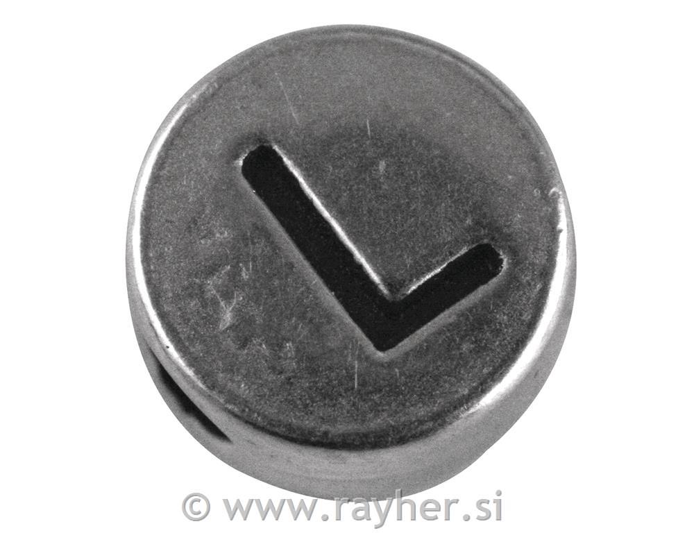Perla metalik slova "L", bn, srebro, oko7 mm, rupe 2 mm