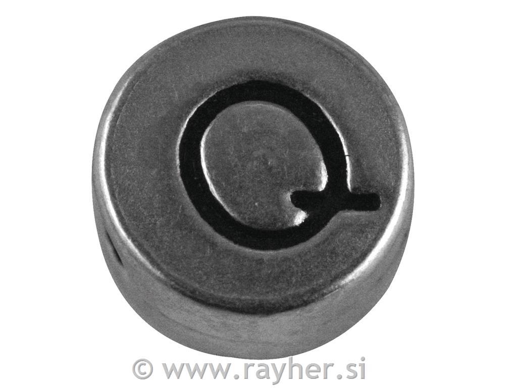 Perla metalik slova, Q & X, bn, srebro,oko 7 mm, rupe 2 mm