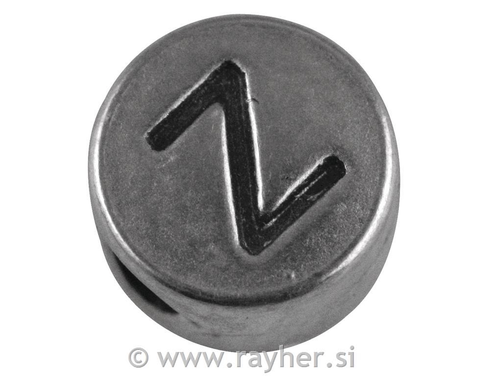 Perla metalik slova, Y & Z, bn, srebro,oko 7 mm, rupe 2 mm