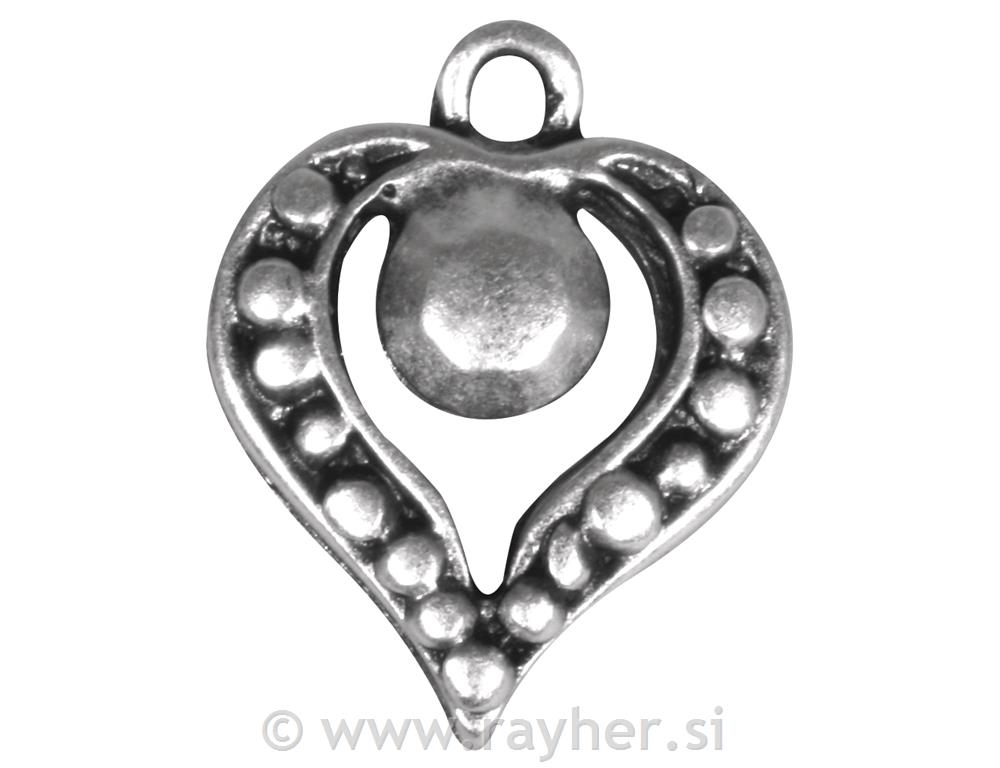 Privjesak metal: srce, srebro, 1,3cm,rupa oko 1mm o