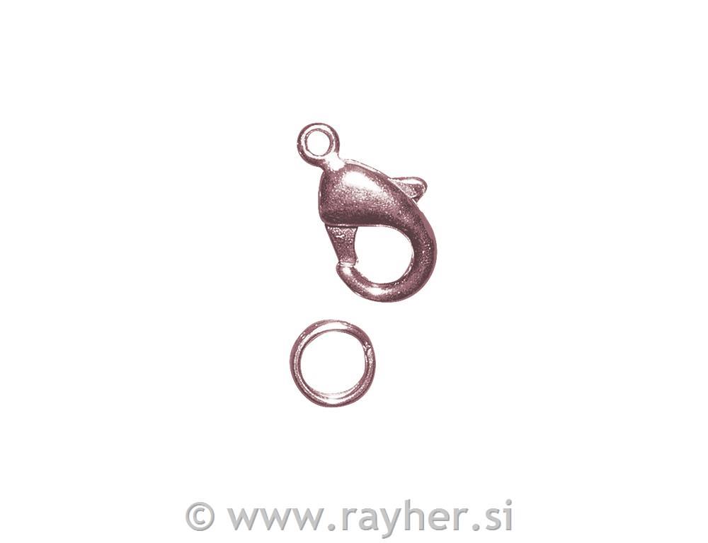 Karabin jastog z obročkom, pink zlat, 9.5mm, 2 kos