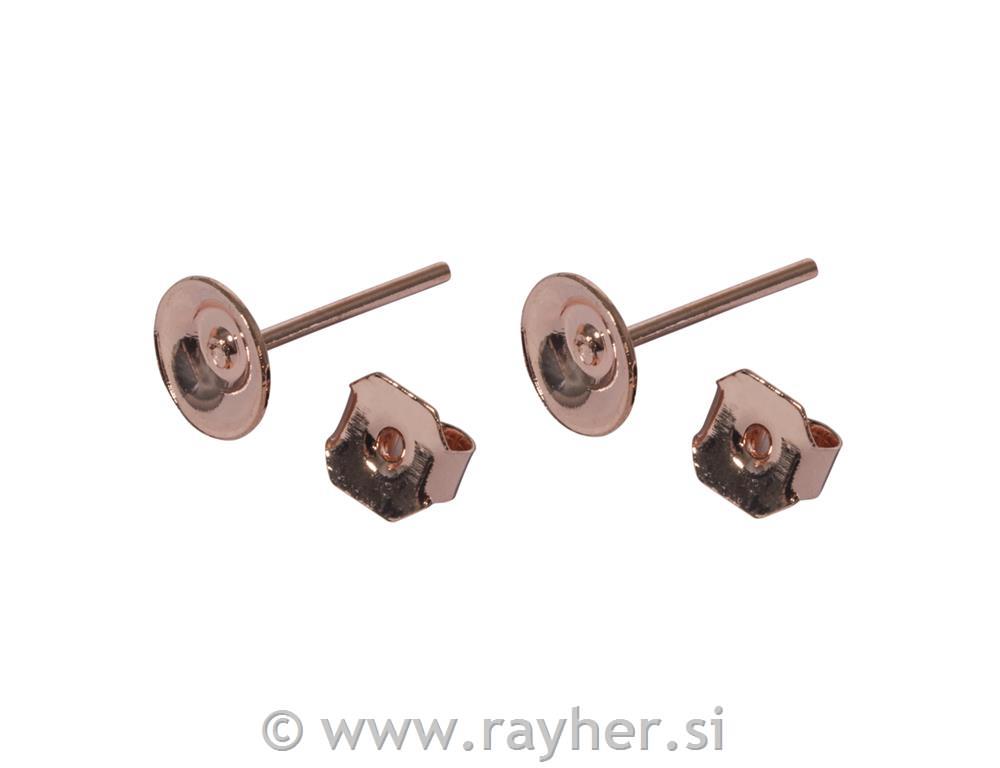 Naušnica s pločico, 6mm, roze zlato, 4 kom