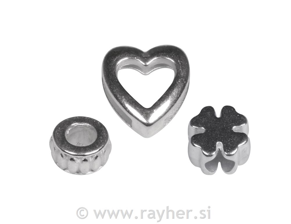 Metalni element "Lovely", Silver, Heart,Cloverleaf & Round