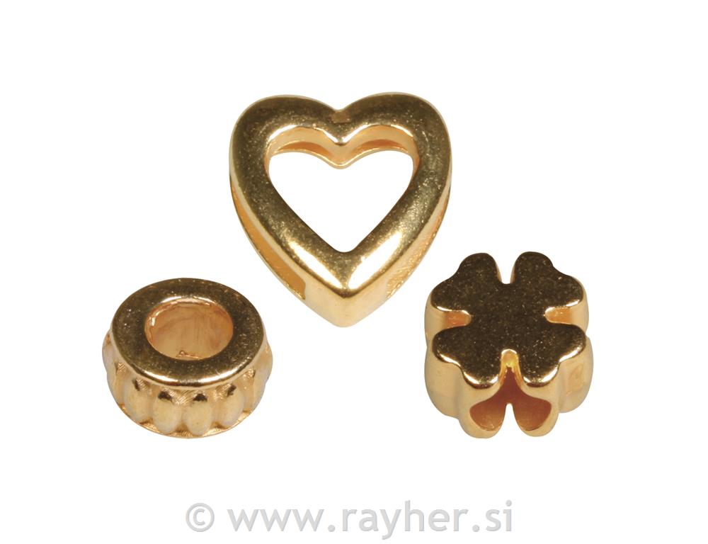 Metalni element "Lovely", zlato,Heart,Cloverleaf & Round