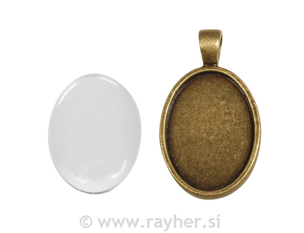 Medaljon + steklo, 2x2.7cm, staro zlato, oval