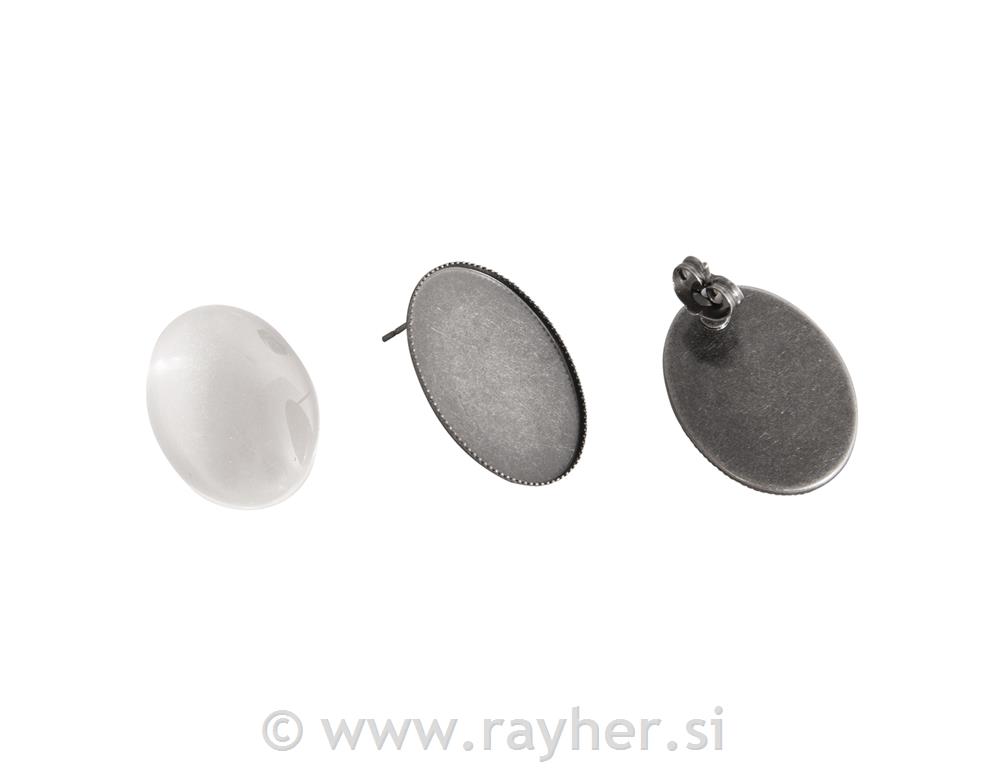 Metal enclosure: Ear studs, oxidized sil