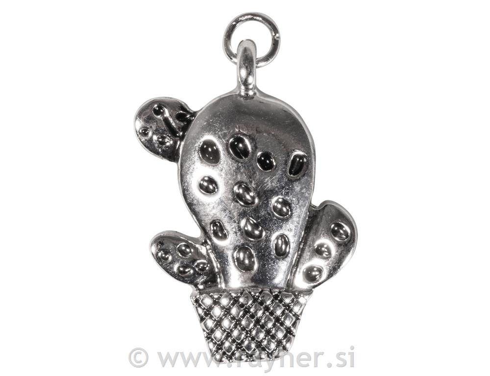 Obesek kovinski Cactus, srebrn, 28mm