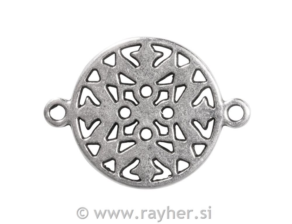 Obesek kovinski round, srebrn, 15mm