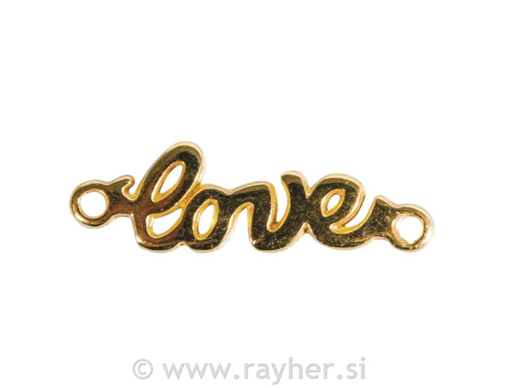 Obesek kovinski "love", zlat, 15mm