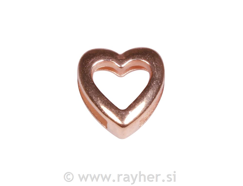 Kovinski element: Srce, rose zlato, 1.3x1.4cm