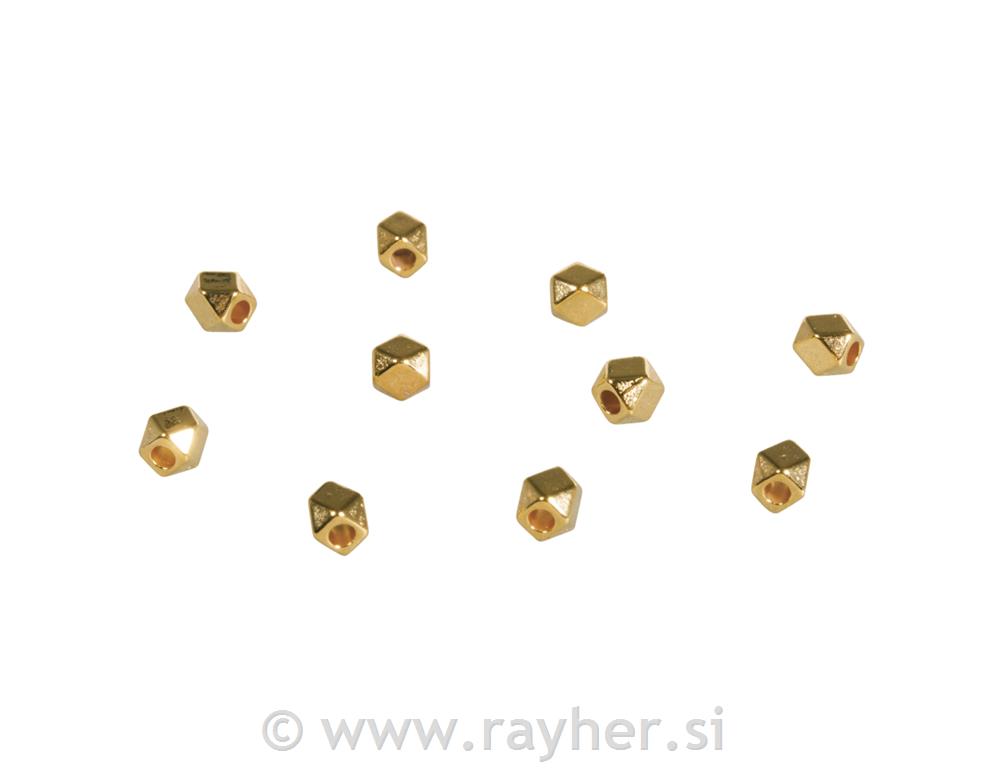 Perla kovinska, Polygon, 3mm o, zlata