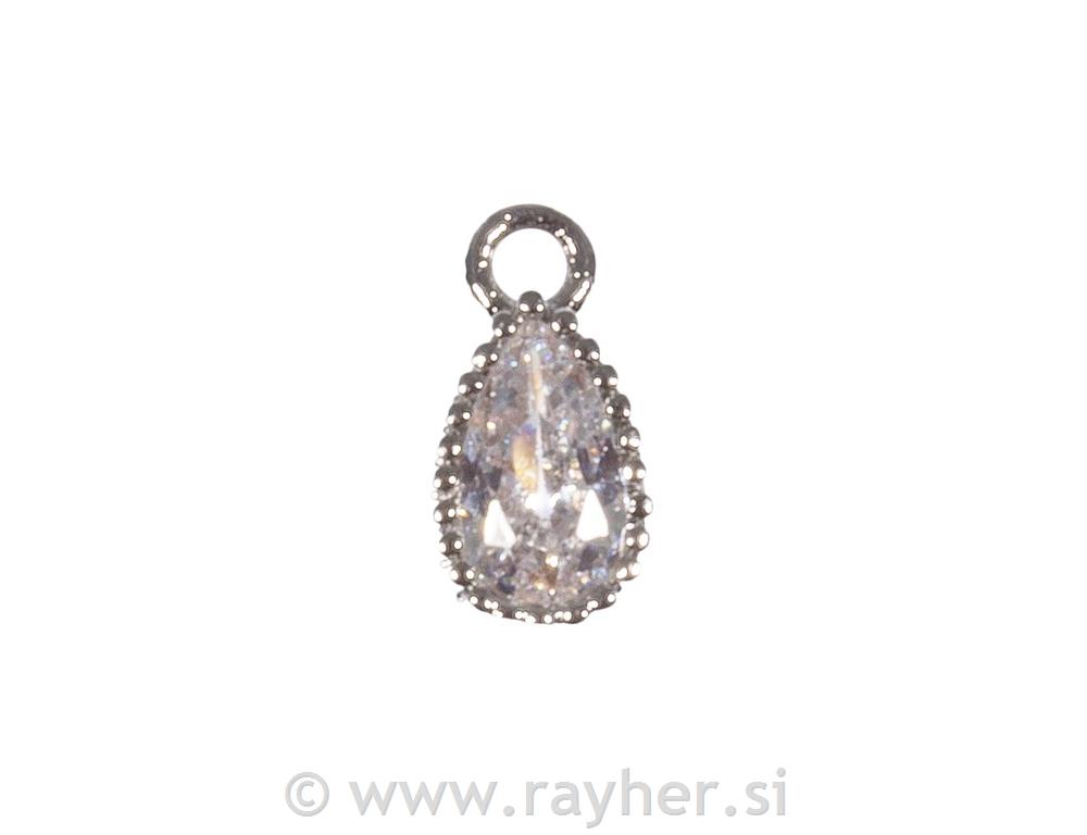 Kov.obesek, Kapljica, srebrna, 4.5x6.5mm, 2 kosa,