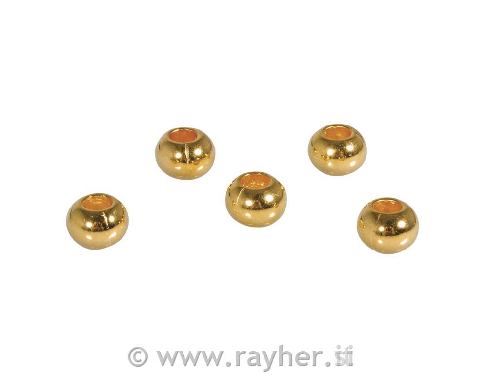 Perle metal, 8mm, zlato, rupa3mm, 5 kom