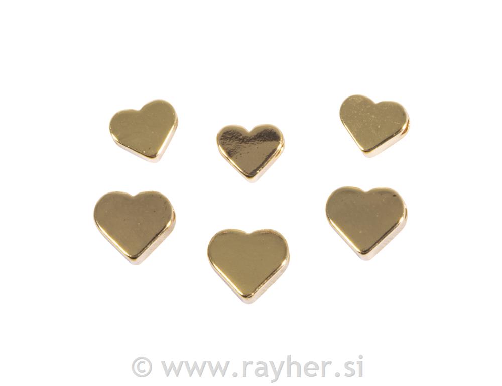 Metalni biseri u obliku srca, zlatni, 3svaki 6+7mm, 6 komada
