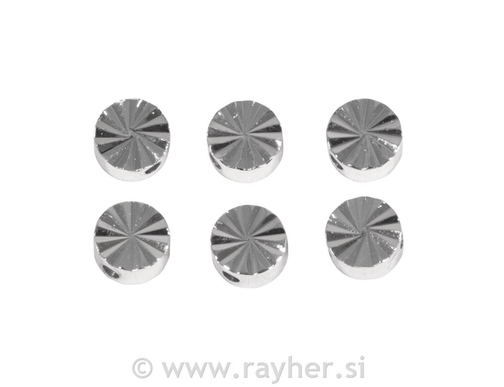 Metalni biseri, okrugli, sjajni,srebro, 6mm, 6 komada