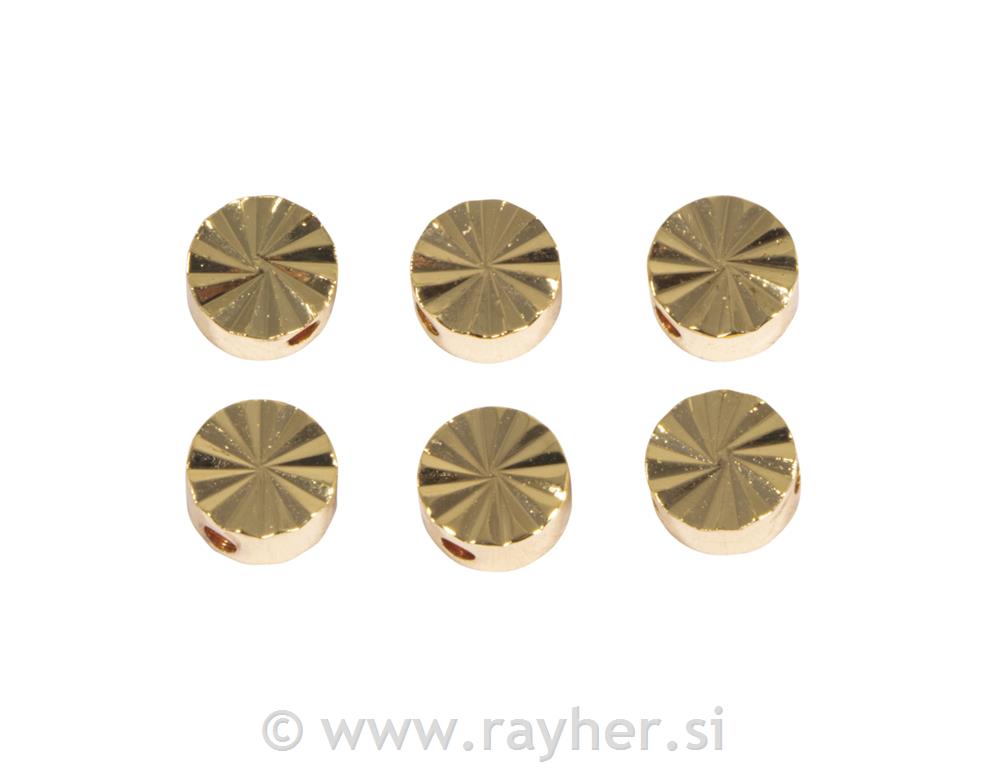 Metalni biseri, okrugli, sjajni,zlato, 6mm, 6 komada
