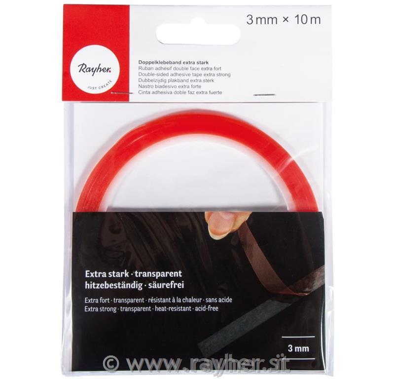 Obojestranski lepilni trak, extra strong, 3mm, prosojen 10m