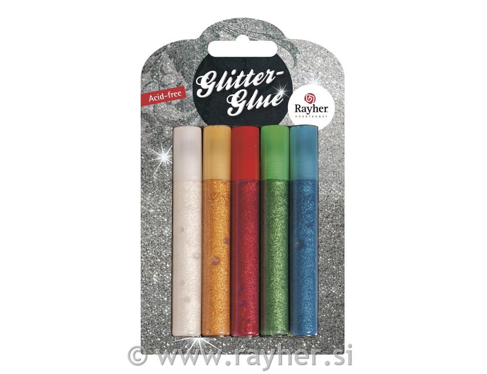 Bleščice v lepilu,osnovni-ultra fine bleščice, 10ml, set 5