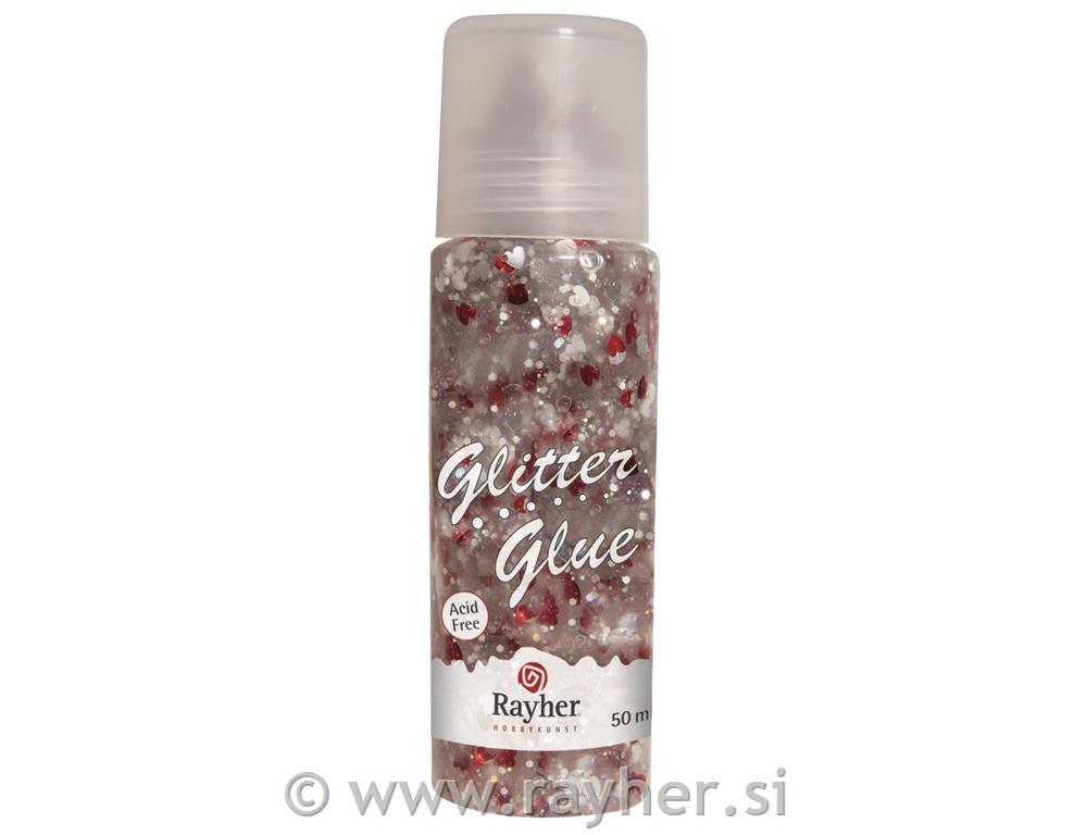 Glitter u ljepilu, srca, crvena / srebrna, 50ml