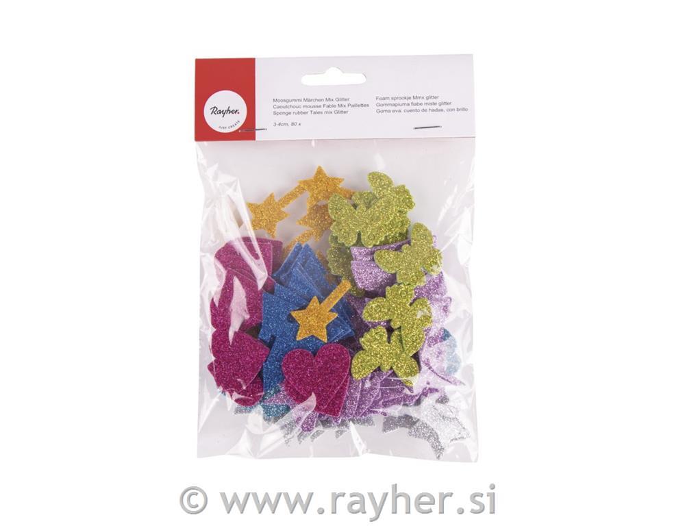 Čarobni motivi od pjenaste gume s sjajem, samoljepljiva, 3 + 4cm, 80 kom