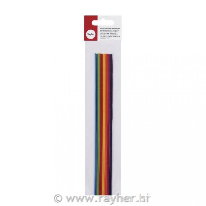 Voščeni trakovi, mavrične črte, 2 mm, 23 cm, 14 kom.
