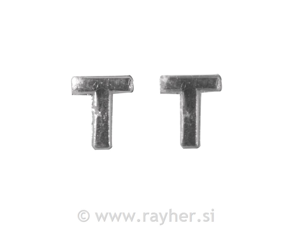 Voščena črka, 9 mm, T, srebrna, 2 kom.