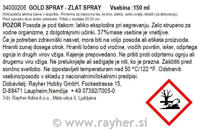Sprej dekorativni, zlatni, 150 ml, prikladan i za stiropor