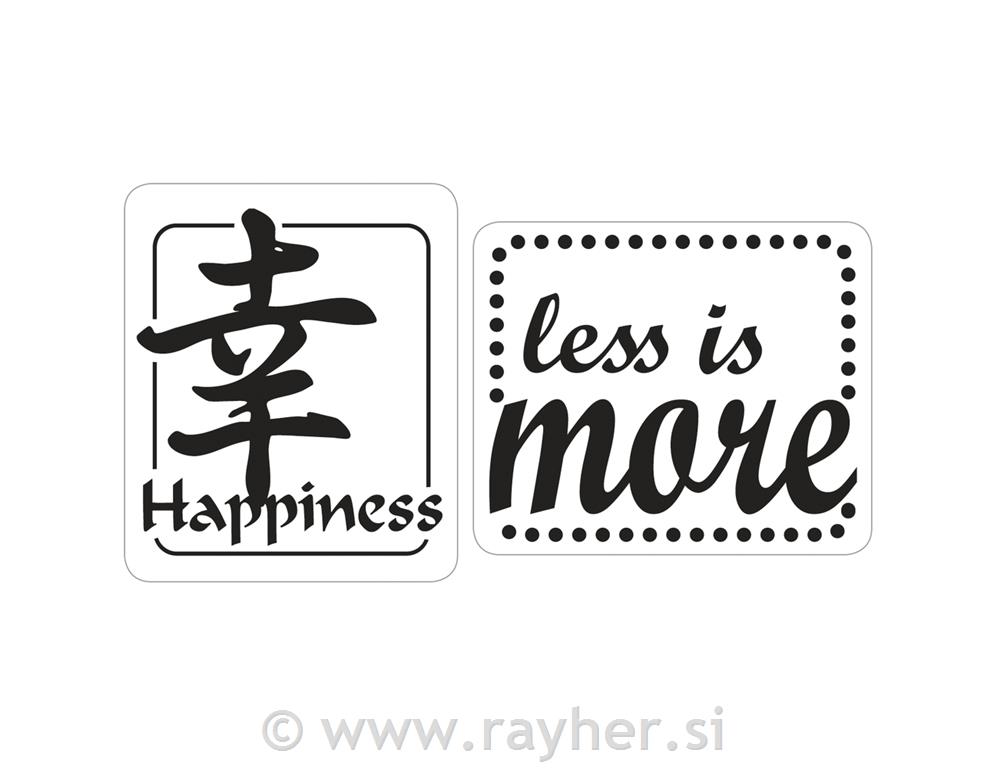 Labels GB: "Happiness", "less is more" 25x30mm, tab-bag 2pcs