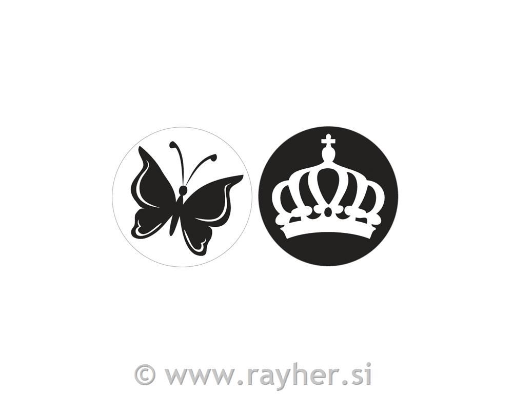 Labels, butterfly+crown, 30mm o tab-bag2pcs