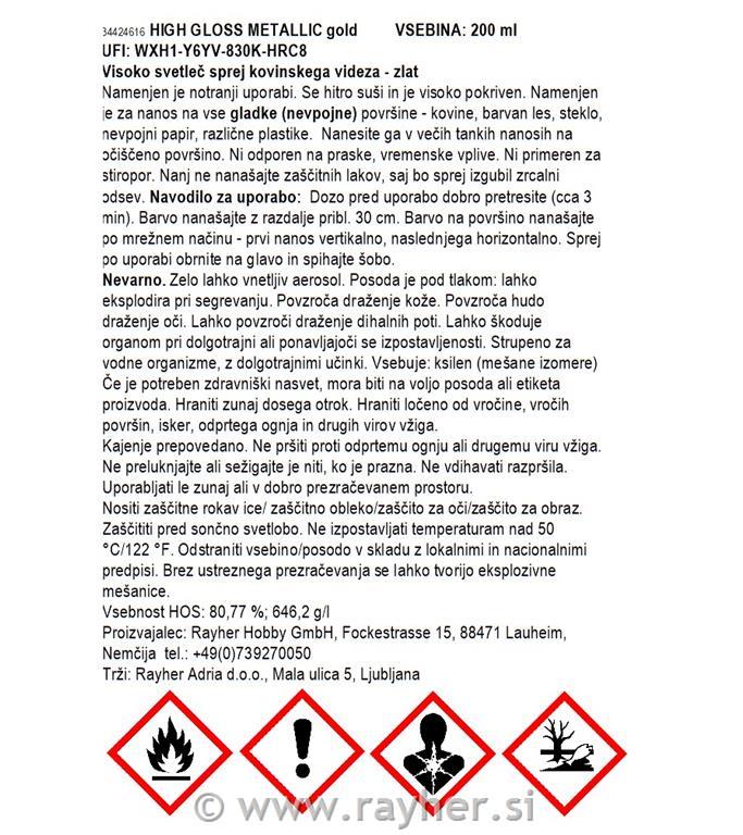 Sprej Metallic gloss, zlat, 200ml