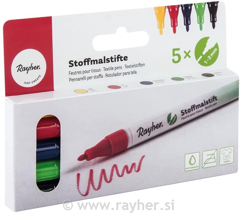 Set of textile drawing pens, fine tip, set 5pcs