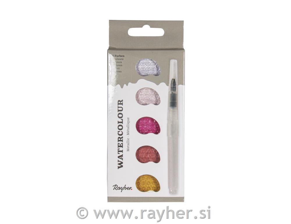 Akvarel Metallic, Pale-pink, 5 barv, 25x45mm, +H2O čopič