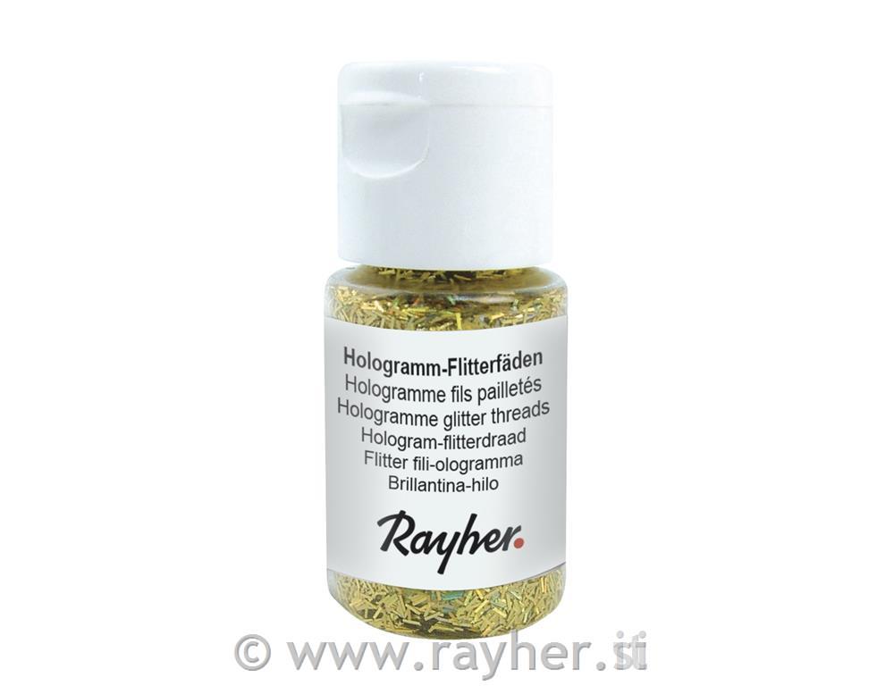 Blještice holografske niti, 0,3x1,65 mm,zlato, PET, 10 ml