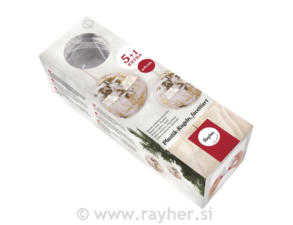 Plastična krogla,dvodelna, 8 cm, brušena, set 5+1gratis