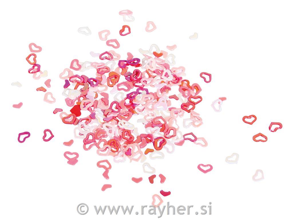Ploščice svetleče, Srčki, 4mm, roza, 15g