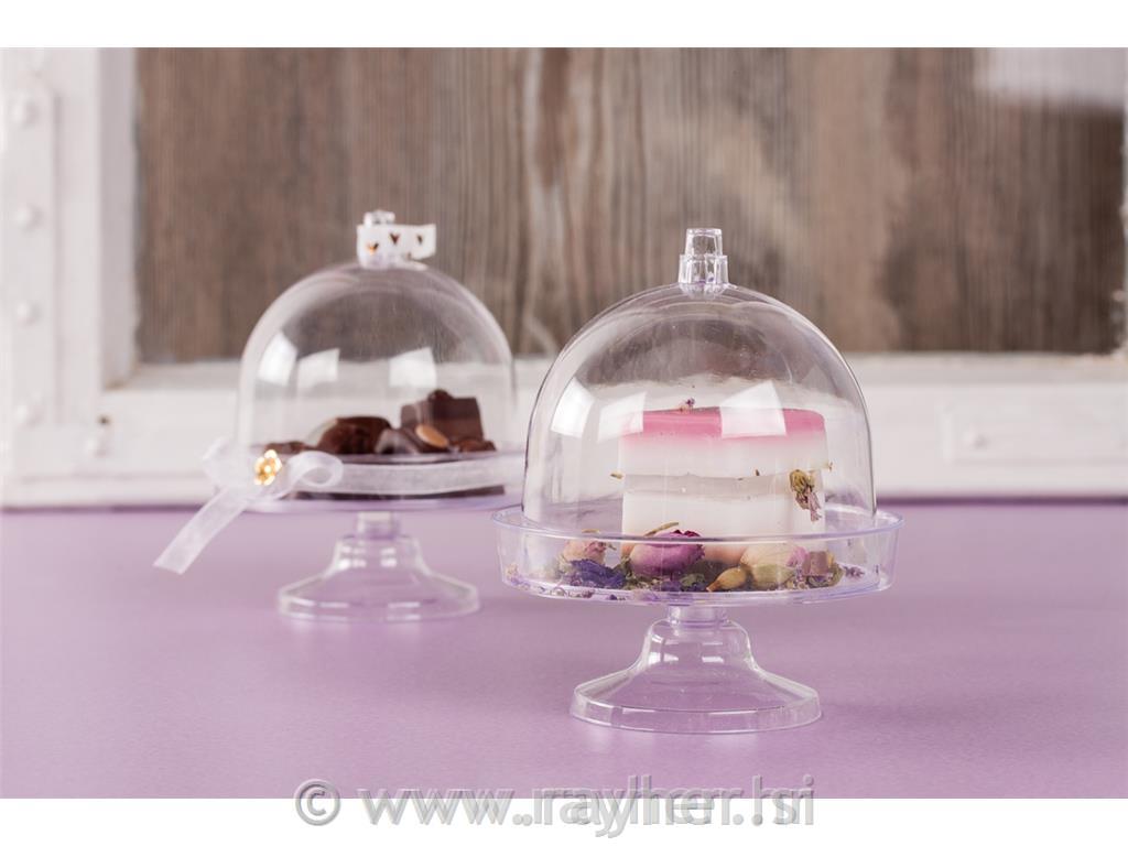 Plastic mini cake stand with dome, 9.5x11cm, box 4pcs