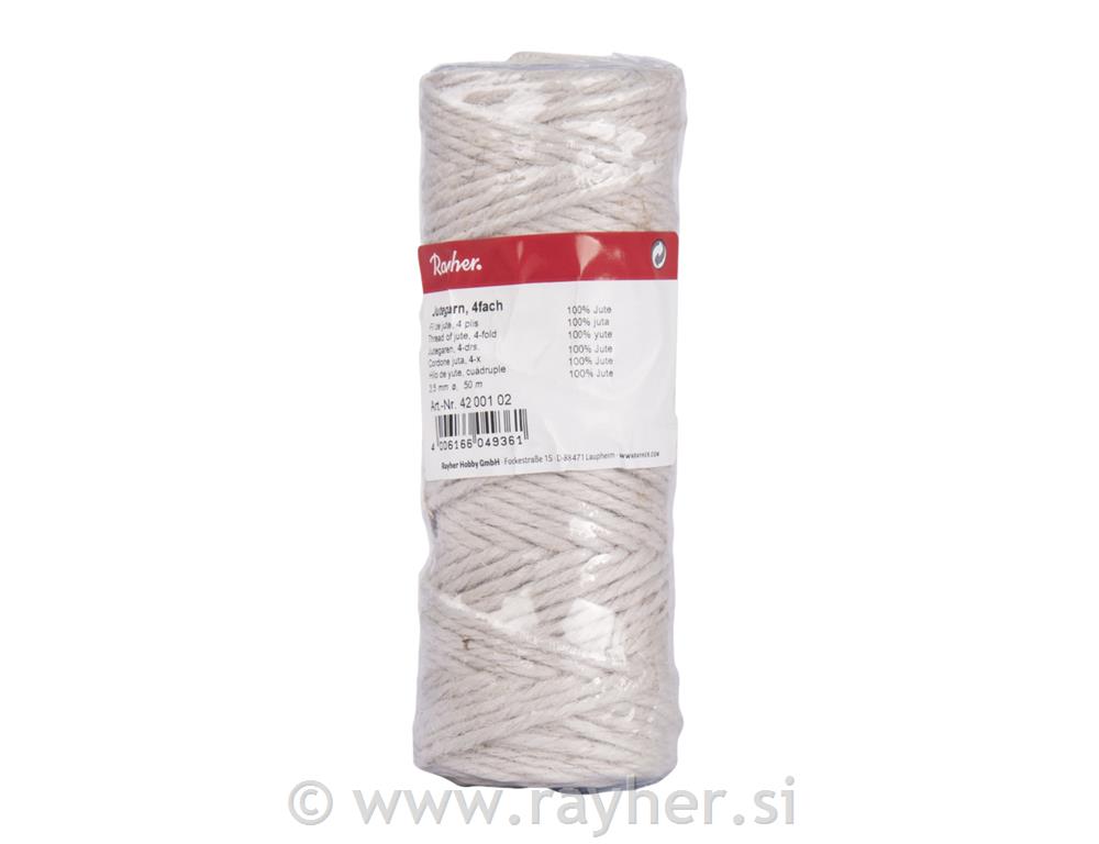 Vrv iz jute, 4-slojna, 3,5 mm o, bela, navoj 50 m