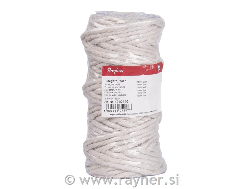 Vrv iz jute, 6-slojna, 3,5 mm o, bela, navoj 35 m