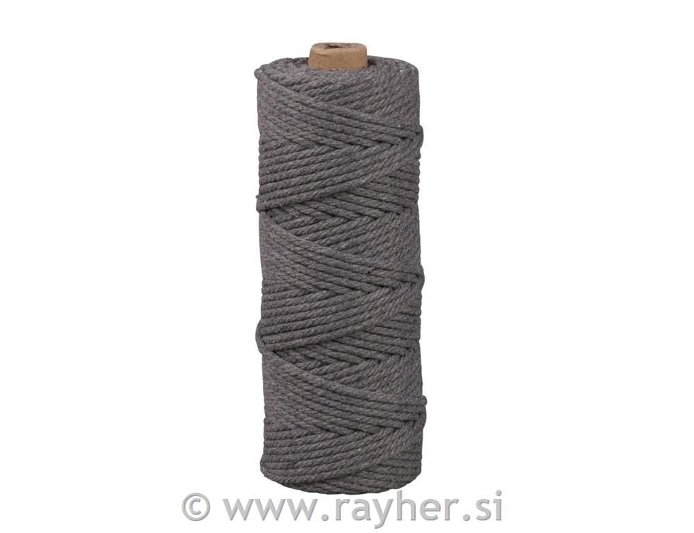 Vrvica makrame, siva, 3 mm, 70 m