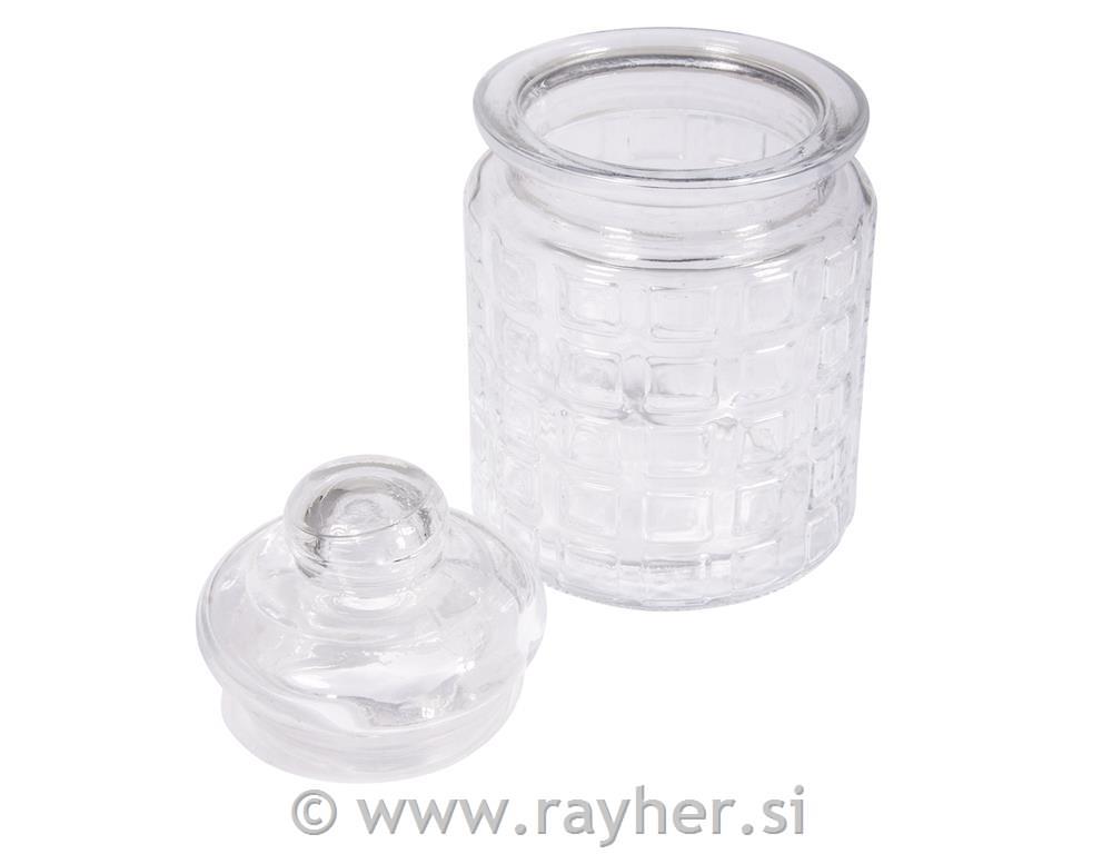 Steklena posoda z deko pokrovom, 8cm o, 12.5cm