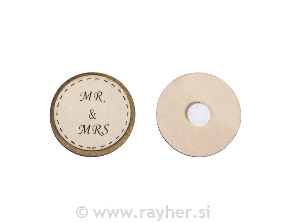 Drveni ukrasi "Mr & Mrs", 3.5cm, samoljepljivi, 6 kom