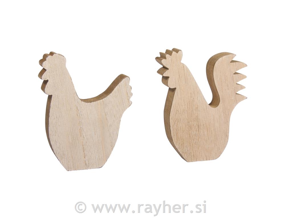 Kokoš i petelin, drveni, 7x10x1.9cm,sett 2