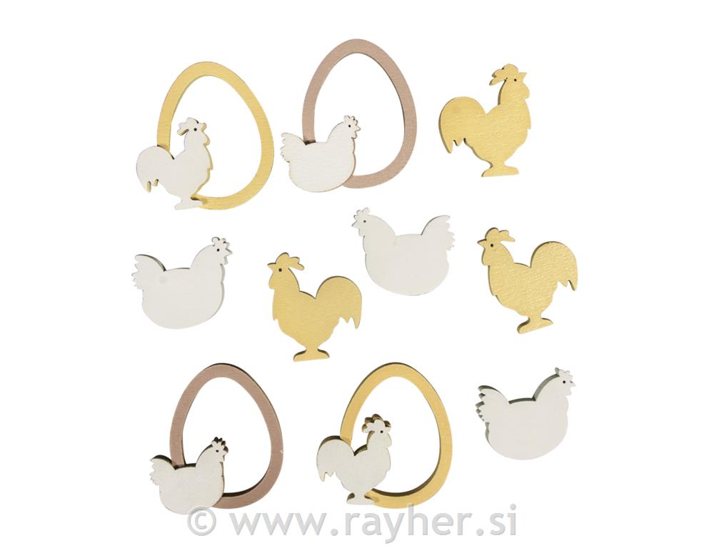 Leseni okraski Piščančki&Jajčka, 2.5-4cm, set 10