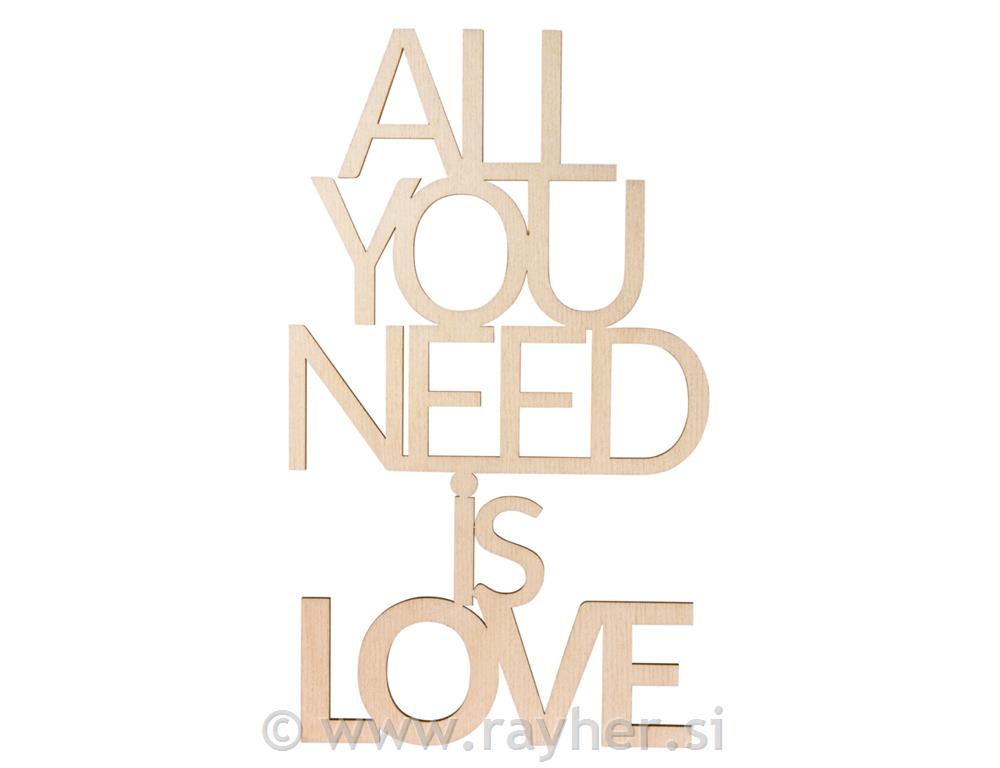 Drveni natpis "All you need is love" 12.4x 21.8x0.4cm,